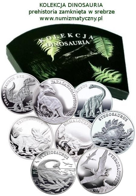 Kolekcja DINOSAURIA - 8 numizmatów + ETUI GRATIS