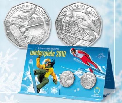2 x 5 Euro, Winter Games 2010: Ski-jump and Snowboard, 2010