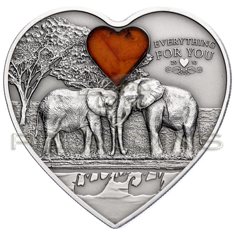 Palau 2013 5$ Everything for You - Elephant Heart Coin with Amber