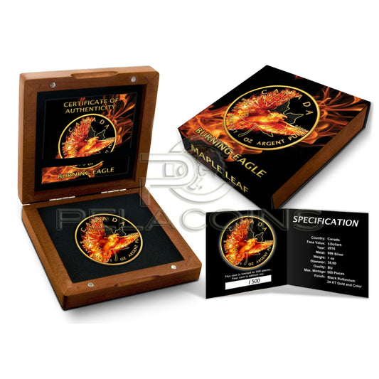 Canada 2016 5$ Maple Leaf - Burning Eagle 1oz Black Ruthenium and 24kt Gold Plated