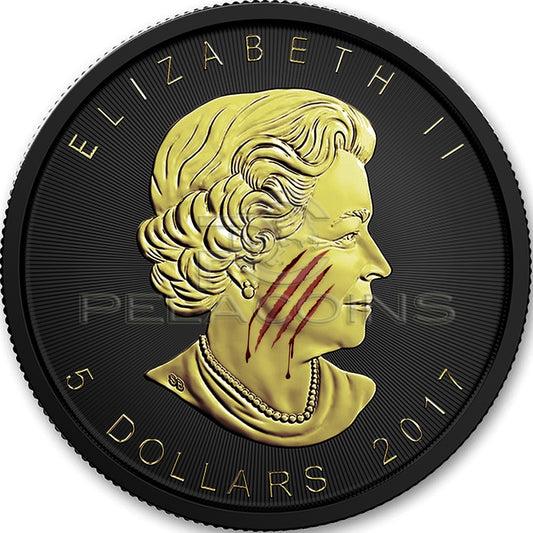 Canada 2017 5$ Maple Leaf - Burning Tiger 1oz Black Ruthenium 24Kt Gold