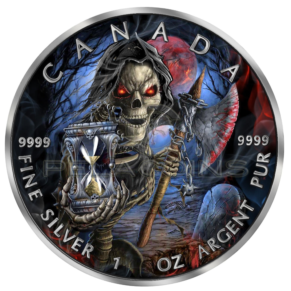 Canada 2021 5$ Maple Leaf - Grim Reaper Armageddon IV 1oz Ruthenium plated Color