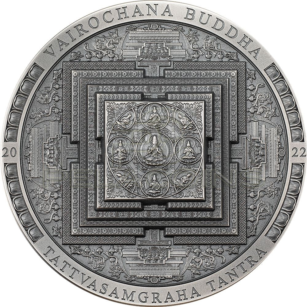 Mongolia 2022 2000 Togrog VAIROCHANA BUDDHA MANDALA Archeology Symbolism Antiqued 3oz