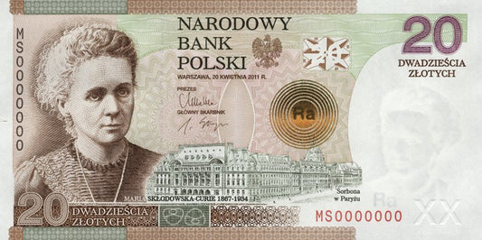 20 zł, Banknot kolekcjonerski -  100. rocznica przyznania Nagrody Nobla Marii Skłodowskiej-Curie, 2011