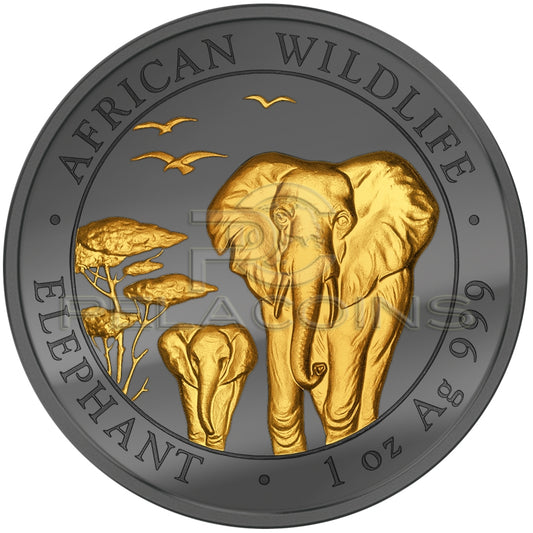 Somalia 2015 100 Shillings Black Elephant - Golden Enigma 1oz