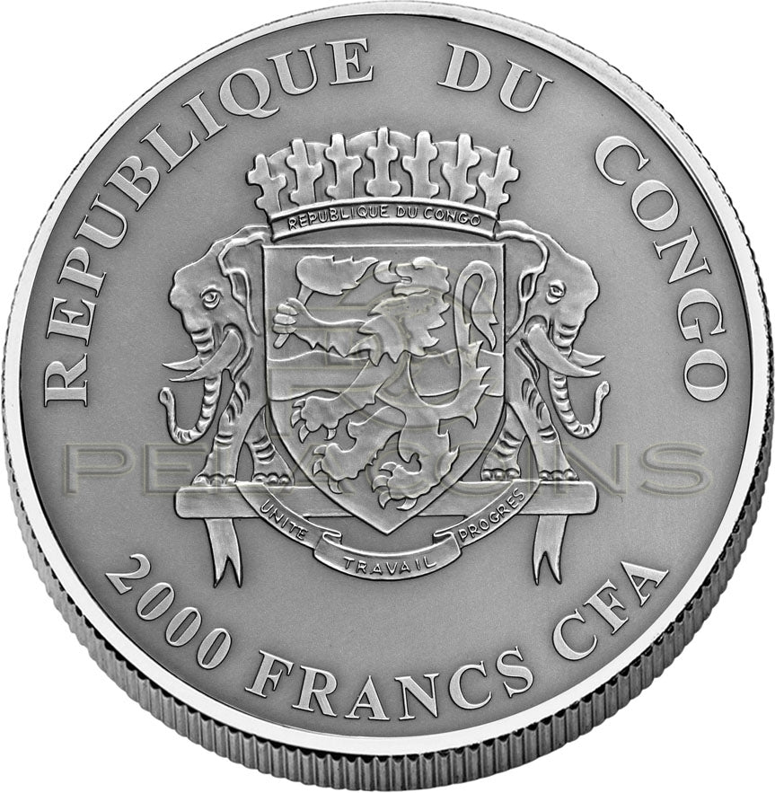 Congo 2015 2000 Francs CFA Natures Eyes Lemur 2oz