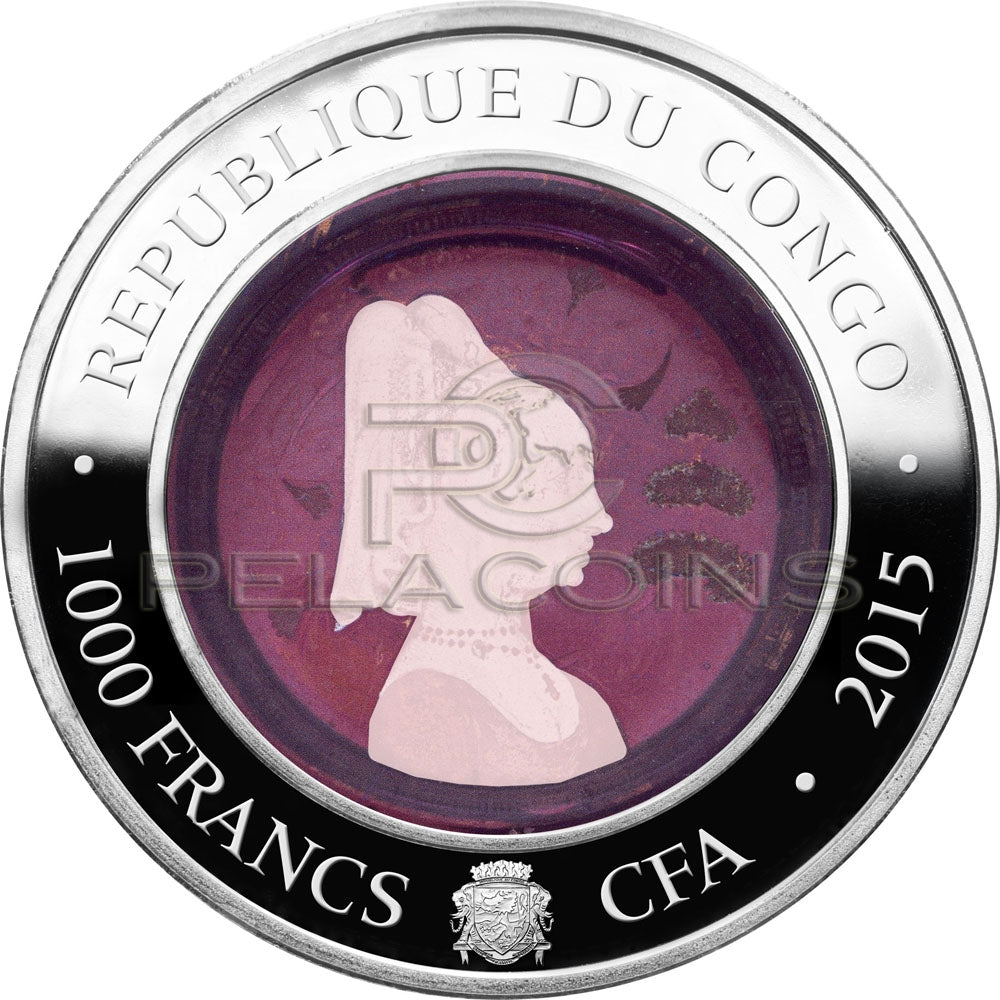 Congo 2015 1000 Francs Vetro di Murano - Pink Lady 2oz