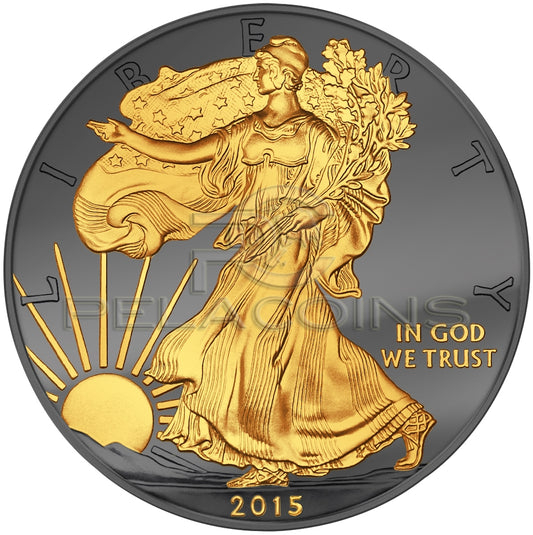 USA 2015 1$ Walking Liberty Golden Enigma 1oz Ruthenium Goldplated Silver Coin