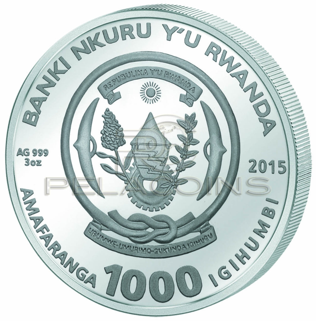 Rwanda 2015 1000 Francs - Year of the Goat 3oz - TWO LAYER AGATE