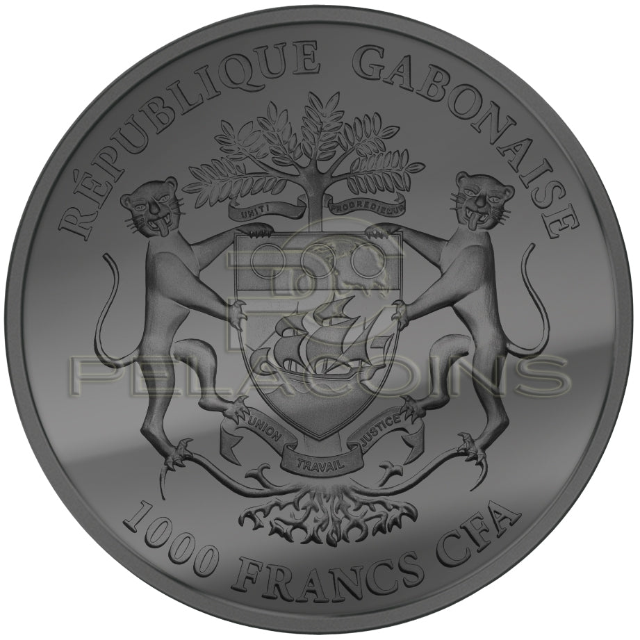 Gabon 2015 1000 Francs African Springbok Golden Enigma 1oz Ruthenium Goldplated Silver Coin