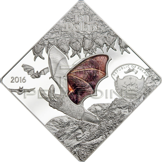 Palau 2015 10$ Animals in glass - The Bat
