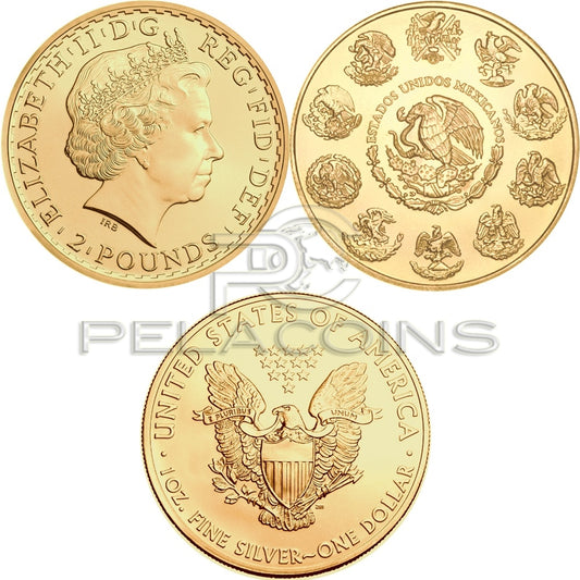 USA, Mexico, United Kingdom 2015 Ounce of Art Rembrandt 3-coin Set Silver Gold Plated Gilded Colored