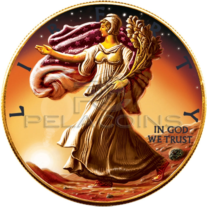 USA 2016 1$ Walking Liberty Eagle on Mars 1oz with real Mars Meteorite
