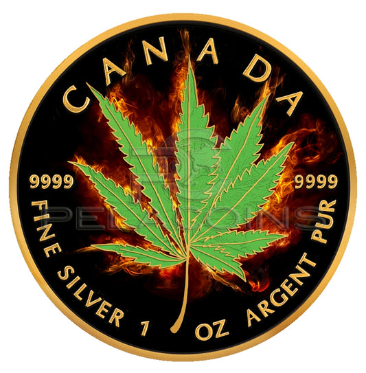Canada 2017 5$ Maple Leaf - Burning Marihuana Hybrid - Sativa - Indica 1oz Ruthenium plated
