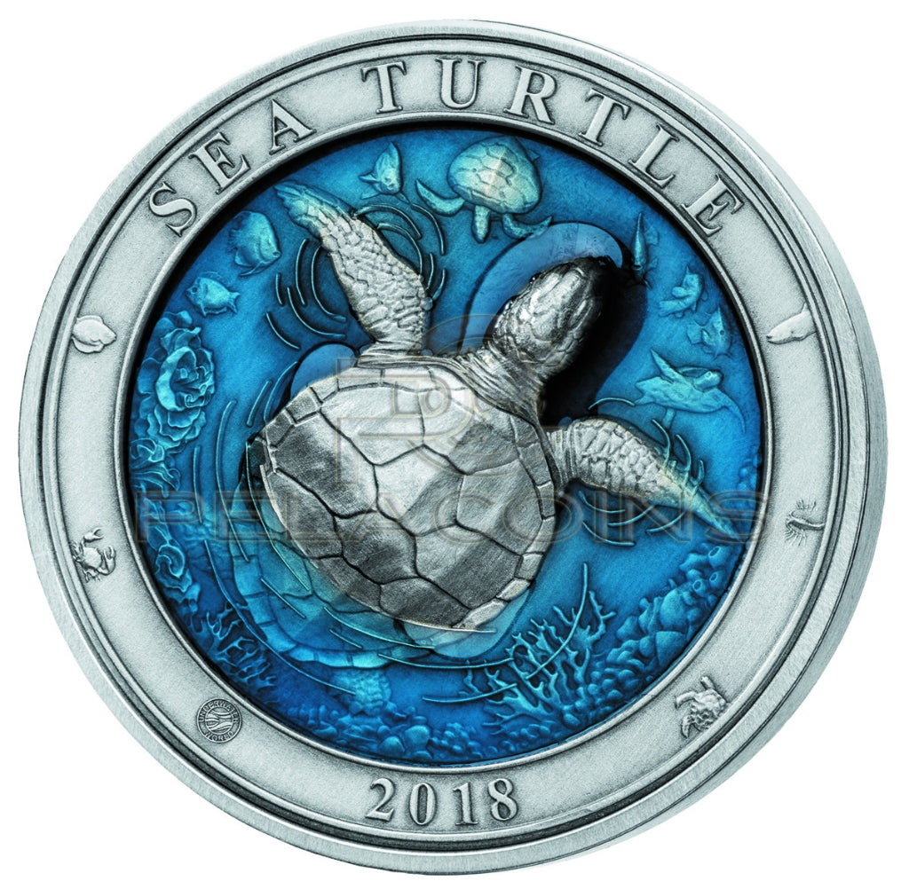 Barbados 2018 5$ Underwater World - Sea Turtle 3oz