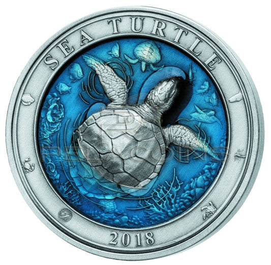 Barbados 2018 5$ Underwater World - Sea Turtle 3oz