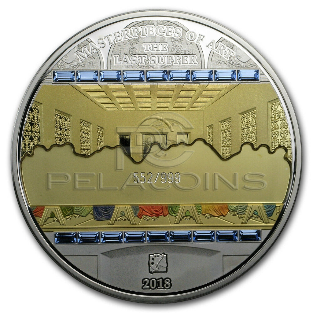 Cook Islands 2018 20$ 3oz Ag + 1/4oz Gold Masterpieces Premium Edition The Last Supper