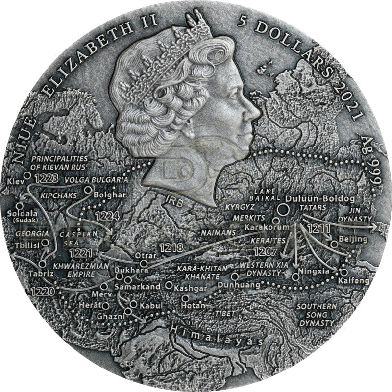 Niue Island 2021 5$ CHINGIS CHAN - GREAT COMMANDERS 2oz