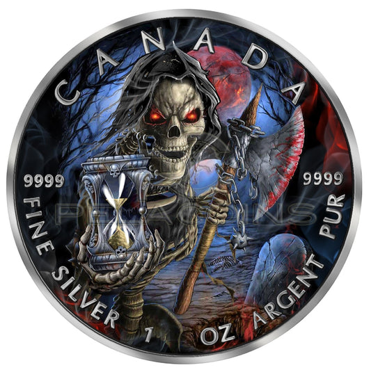 Canada 2021 5$ Maple Leaf - Grim Reaper Armageddon IV 1oz Ruthenium plated Color