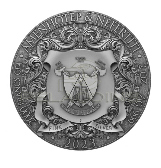 Cameroon 2023 2000 Francs AMENHOTEP and NEFERTITI 2oz Silver Coin
