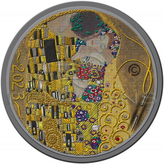 Palau 2023 20$ KISS Gustav Klimt Fine Embroidery Art 3 Oz Silver Coin